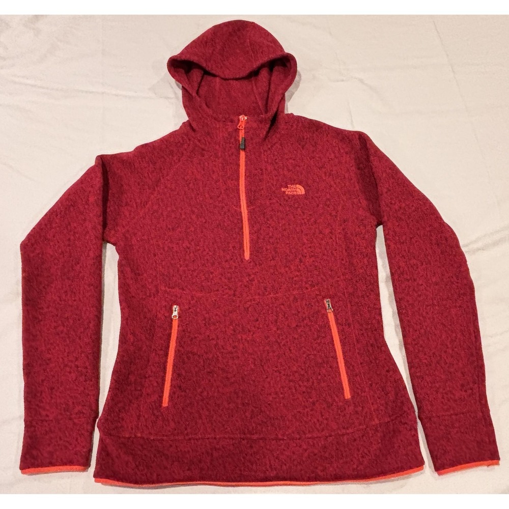 The North Face Hoodie Womens Medium Red Fleece 1/2 Zip Pullover Pockets Raglan